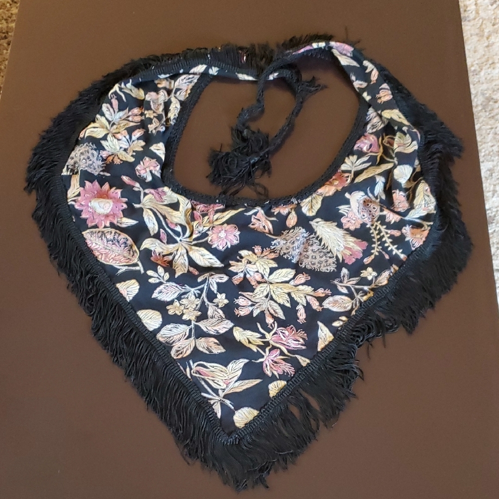 Floral Embroidered Black Scarf